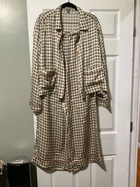 J. Crew Cream and Black Geometric-Print Long Button-Front Nightdress